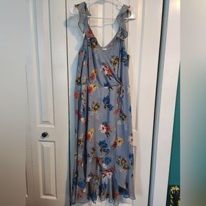 faux wrap floral high low dress